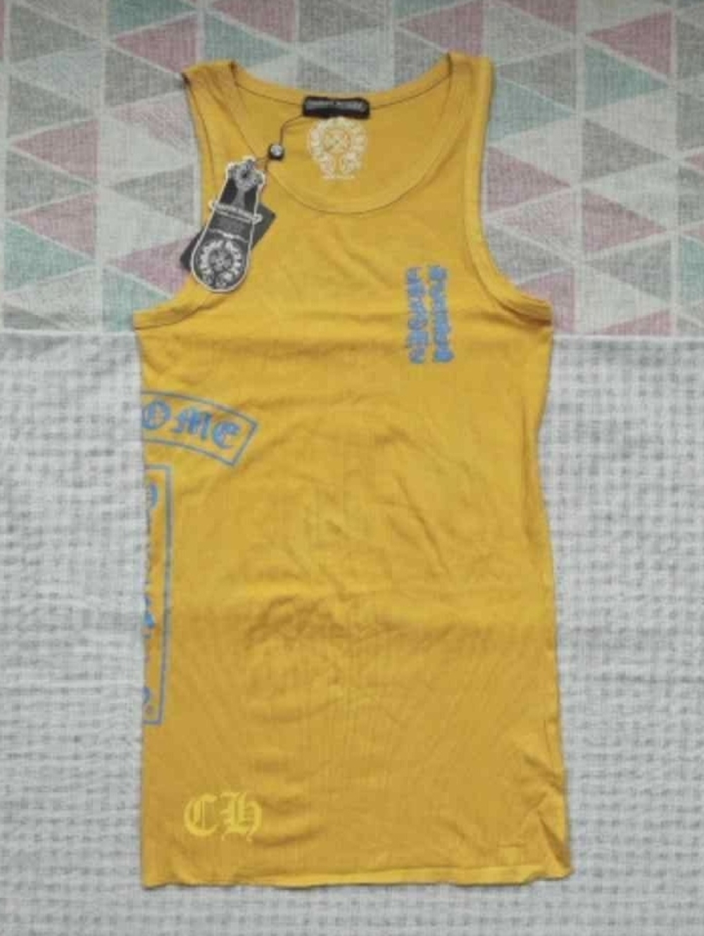 Yellow Graphic Tank Top with Blue Accents - Picture 1 of 8